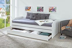 Inter Link cama funcional, cama de solteiro, cama de casal, cama de hóspedes 90 x 200 pinho maciço lacado branco, 98 x 205 x 63 cm