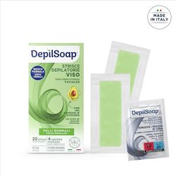 Depilsoap® - Strisce Depilatorie Viso – Indicato Per Pelli Normali – 20 Strisce Depilatorie E 4 Salviettine Post-Depilazione – Formula Arricchita Con Olio Di Avocado E Olio Di Jojoba