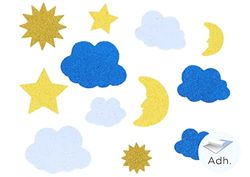 INNSPIRO Soles, lunas, estrellas y nubes de goma EVA adhesiva con purpurina 30u., ideal para manualidades con niños, decoraciones y actividades creativas