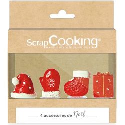 ScrapCooking - 4 kerstdecoraties voor houtblokken – muts, cadeau, pantoffel – taartdecoraties – accessoires voor taarten, cupcakes – 4941