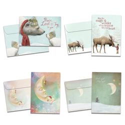 Tree-Free Greetings Paquete de 16 tarjetas navideñas surtidas de 5 x 7 pulgadas con sobres a juego, fabricadas en Estados Unidos, papel 100% reciclado, Dreams & Wishes (GP54095)