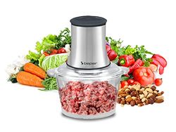 BEPER P102ROB001 Glass food processor, Glass container, Abs body, Double pair of steel blades, 2 speeds, non-slip base, 1.5L capacity, Grey/Black
