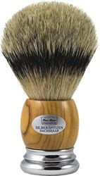 Hans Baier Exclusive Pennello da barba, punta argentata, setole di tasso, manico in vero legno d'ulivo, misura 3, 124 g