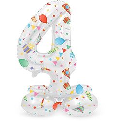 Folat 64764 Birthday Balloon Standing Number 4 Joyful Party White with Gifts and Decoration 41 cm Decoration Birthday Decoration Balloon Number No Helium Required Green