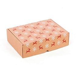Only Boxes, Pack 4 Cajas con estampado de navidad Renos y Nieve, Caja de Cartón Automontable, Caja para regalo 30 x 22 x 8 CM, Caja cartón envio postal
