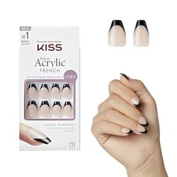 KISS Salon Acrylic French Color Press-On Nails, ‘Flame’, Black, Short Coffin, 31 Ct.