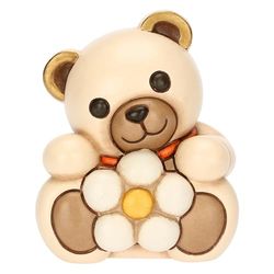 THUN, Teddy avec Marguerite en céramique décorée à la Main, Version Petite, Ligne Printemps à Vivre, 7,2 x 6,3 x 8,8 cm h