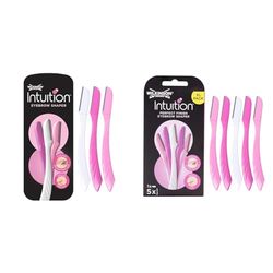 Bundle of WILKINSON SWORD - Intuition Eyebrow Shaper for Women | Facial Hair Remover and Trimmer | Exfoliating Dermaplaning Tool | Pack of 5 & 3 Disposable Razors