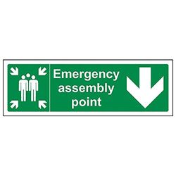 VSafety "Emergency Assembly Point Arrow Down" teken, pakket van 3)