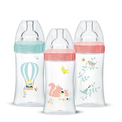 Zestaw 3 butelek antykolicznych Sensation+, Dziewczyna, 270ml, 0-6 miesięcy, płaski smoczek, przepływ 2