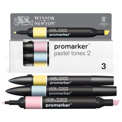 Winsor & Newton 0290188 ProMarker Set -Pastel shades 2, 3 layout markers in a set, with 2 points, fine and wide for drawings, design and layouts