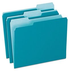 Two-Tone File Folders, 1/3 Cut Top Tab, Letter, Teal/Light Teal, 100/Box