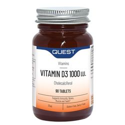 Quest - Vitamin D3 1000i.u High Strength VIT D Supplements Tablets. Easy to Swallow One A Day D3 Vitamin for Immune System, Healthy Bones, Teeth and Muscles (90 Tablets)