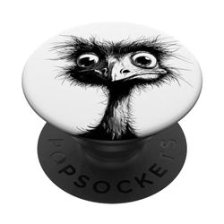 Divertido pájaro emú negro asustado, arte fresco de la ilustración de la cabeza de emú PopSockets PopGrip Intercambiable