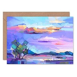 Wee Blue Coo Abstract Sunset on Meadow Greeting Card With Envelope Inside Premium Quality