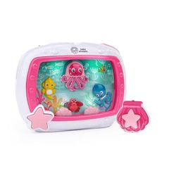 Baby Einstein Sea Dreams Soother, Veilleuse Bébé Musicale et Lumineuse avec Bruit Blanc – Aquarium Veilleuse Enfant Apaisante, 25+ Minutes Lumières Douces, Sons Océan, Télécommande, 0+ Mois, Rose
