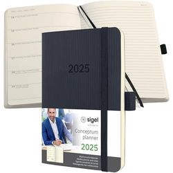 SIGEL C2525 Conceptum Weekly Planner and Notes 2025, Approx. A6, Black, softcover, 2 Pages = Week on Left/Notes on Right, 176 Pages