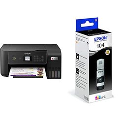 Epson EcoTank ET-2820 stampante Multifunzione A4 (stampa, copia, scansione) USB, Wi-Fi, Wi-Fi Direct, Nero & Serie 104 Bottiglia di Inchiostro EcoTank