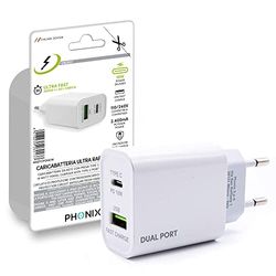 Laddare USB C multi-väggladdare för Apple Samsung Huawei Xiaomi | Italiensk garanti strömförsörjning för iPhone 12 11 Pro Max, Galaxy S21 S20 | Dual PD 18 W USB-C och Quick Charge 3.0 USB-A