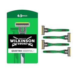 Wilkinson Sword Quattro Men's Disposable Razor for Sensitive Comfort, Great Addition to Wash Bags for Men's Grooming, Shavers for Sensitive Skin, 4 Pack