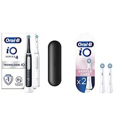 Oral-B iO 4 Lot De 2, Brosses À Dents Électriques Noire et Blanche connectées Bluetooth, 2 Brossettes, 1 Étui De Voyage & iO Gentle Care Brossettes de Recharge, Pack de 2