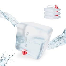 Relaxdays Bidón Plegable, Grifo & Tapón de Rosca, Garrafa de Camping, Sin BPA, 15L, 4 Uds., Transparente & Rojo