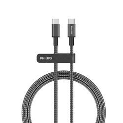 Philips Cavo USB-C DLC5060CC da 60 W PD, 2 m, ricarica rapida, intrecciato e durevole, resistente agli animali, cavo di sincronizzazione dati per Android Auto, CarPlay, laptop, tablet
