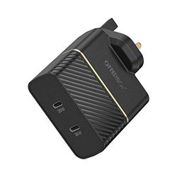 OtterBox UK Caricatore murale Doppia porta, 50W, USB-C PD 30W GaN + USB-C PD 20W, carica Fast Charge per Smartphone e Tablet, resistente a cadute, robusto, ultra durevole, Nero