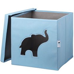 Love it Store it Opbergdoos met deksel - Stoffen opbergdoos - Vierkant en stevig - Lichtblauw met olifant - 30x30x30 cm