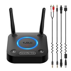 1Mii Bluetooth transmitter TV, groot bereik Bluetooth audio-zender met dubbele antenne, aptX Low Latency & HD, AUX/RCA/optisch/coaxiale audio-inputs