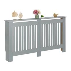 Relaxdays radiatorombouw landelijk, HBD: 83x152x19 cm, voor oude radiatoren, radiotorbekleding met plank, mdf, grijs