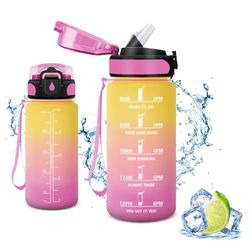 Vikaster Sportdrinkfles, waterfles met rietje, 0,5 l, lekvrij, BPA-vrij, sportfles voor camping, yoga, gym, school, outdoor