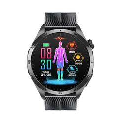 Knauermann PRO 3 Fan Edition rotondo (2025) nero, orologio sanitario, smartwatch con funzione telefonica, ECG Plus HRV e funzione SOS, BT Bluetooth, apnea del sonno, Milanese, nero, 14-24, Nero