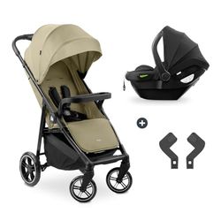 hauck Poussette 2 en 1 Shop N Care Travel Set, Inclus Siege Auto Bebe, dès la Naissance à 22 kg, Pliage Compact, Inclinable, Porte-Gobelet, Tablette, Protection UV 50+ - Vert Olive