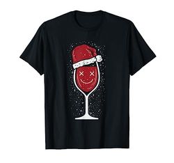 Wine Glass Drinking Face Santa Hat Funny Christmas Gifts Maglietta
