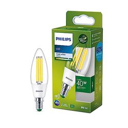 Philips Classic ultra-efficient LED ampoule classe énergétique A, équivalent 40W, culot E14, candle, clair, éclairage blanc neutre (4000K), 1 pack, ancienne génération