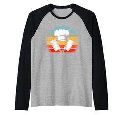 Retro Cappello da chef Coltello Cucina Cuoco Cuochi Cuoche Maglia con Maniche Raglan