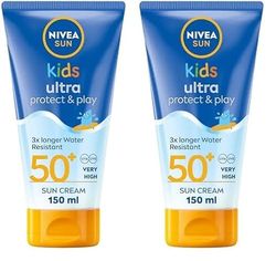 NIVEA Sun Kids Ultra Protect & Play SPF 50+ Lotion (150ml), Moisturising Kids Sun Cream Immediately Protects Delicate Skin Against Sunburn and Long-Term UV Damage (Pack of 2)
