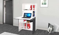 Dmora Gianpiero Shelving Unit and Worktop, Multipurpose Table for Office, Space-Saving Multi-Position Desk, 100% Made in Italy, 70 x 35 x 140 cm, White and Slate, Oak, Depth 35 cm