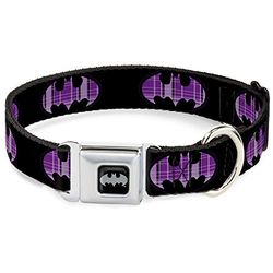 Buckle-Down Seatbelt Gesp Dog Collar - Batman Signal Black/Purple Plaid - 2,5 cm breed - Past 38-66 cm nek - Large