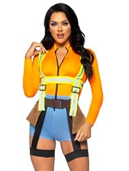 Leg Avenue 2 PC Nailed It Construction Worker, includes zip up romper and reflective garter harness with tool pockets.
