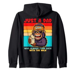 Papa Gorilla, Just A Dad who always came back with the milk Felpa con Cappuccio