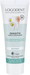 LOGODENT Naturkosmetik SENSITIV - Pasta dental de manzanilla, con cloruro de potasio mineral, efecto calmante, libre de aditivos de fluoruro sintético, vegano, 2 x 75 ml