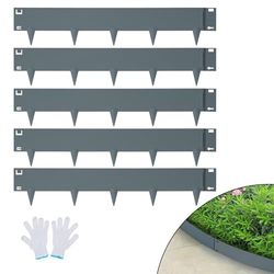 VEVOR Bordure de Jardin en Acier, Lot de 5 Bordures Paysagères de Pelouse en Métal 99x7,6 cm Installation Simple Hauteur Pointe 8 cm Bandes Pliables Résistantes pour Cour, Jardin, Pelouse, Gris Foncé