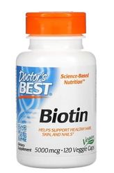 Doctor's Best Biotine 5000mcg - 120 Capsules Végétales | Soutien Cheveux, Peau et Ongles | Complément de Qualité Supérieure
