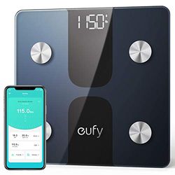 eufy Smart Scale C1 personvåg, kroppsfettvåg med Bluetooth, stor LED-skärm, 12 avläsningar, vikt/kroppsfett/BMI/kroppssammansättning, automatisk på/av, yta av härdat glas