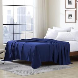 Hotel luxe plat laken kreuk- en vervagingsbestendig dubbel geborsteld ultra zachte microvezel gezellig en comfortabel 1 stuk enkel koningsblauw dubbel 150 x 224 cm