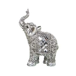 DRW Figuur van een olifant van hars met spiegel in zilver, 17 x 8 x 30 cm