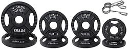 Signature Fitness Olympische 2 inch gietijzeren plaat halterschijf voor krachttraining en gewichtheffen, twee gaten stijl, 20,4 kg set