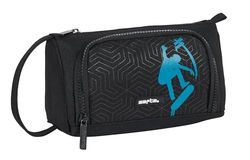 Safta SPRAY - Astuccio con tasca pieghevole pieno, astuccio per bambini, ideale per bambini in età scolastica, comodo e versatile, qualità e resistenza, 20 x 8,5 x 11 cm, colore, Nero, Estándar,